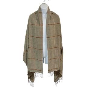 MADEWELL Cape Wrap Scarf Windowpane Plaid with Fringe